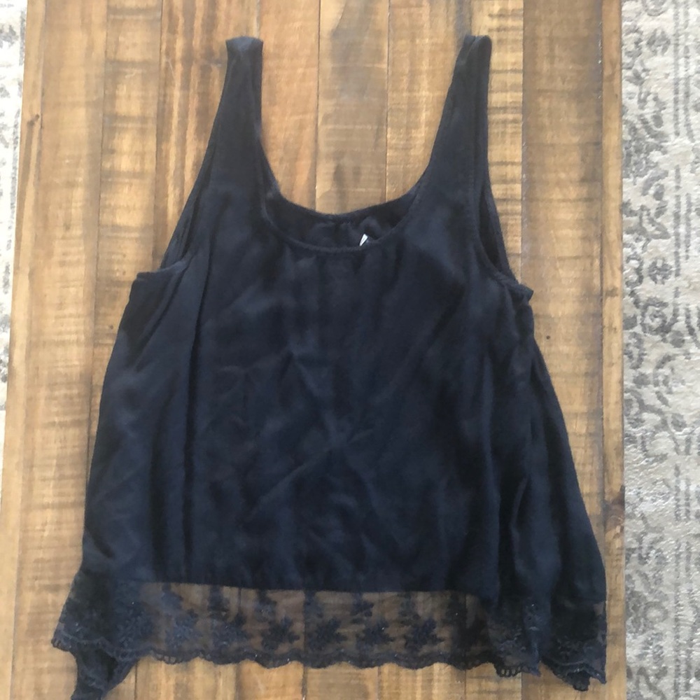 Navy Scalloped Lace Crop Top